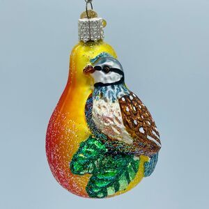 Old World Christmas Hand Blown Partidge in a Pear Tree Glittery Ornament